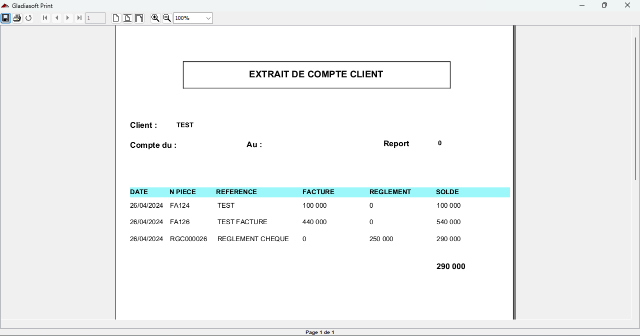 Extrait de compte Gsoft