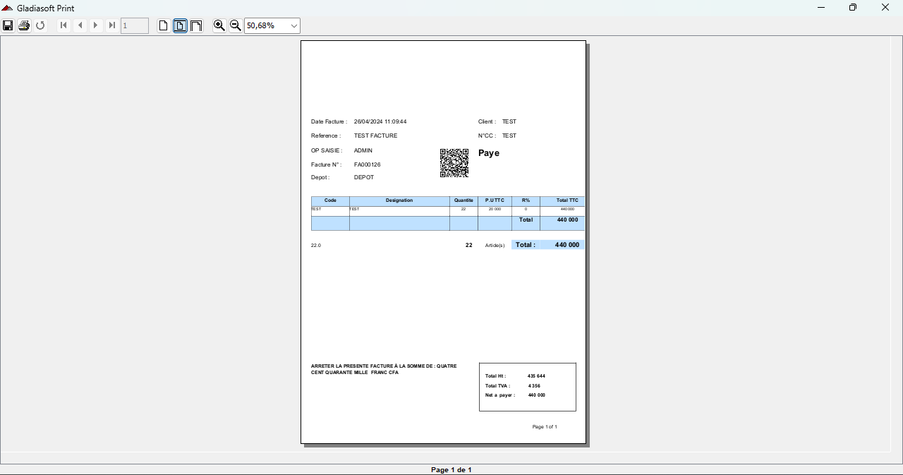 Modèle de facture Gsoft